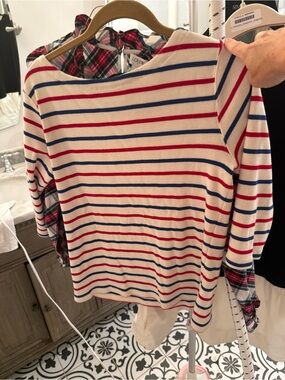 L.L. Bean Cream Long-Sleeve Tee with Red & Blue Stripes